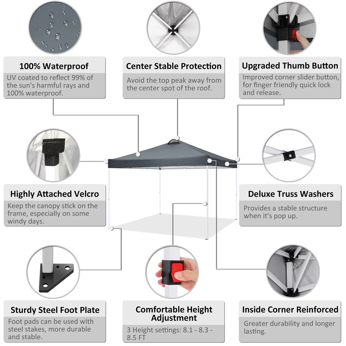 10'x10' Pop up Canopy Tent with 4 Side Walls and Carry Bag Z9516