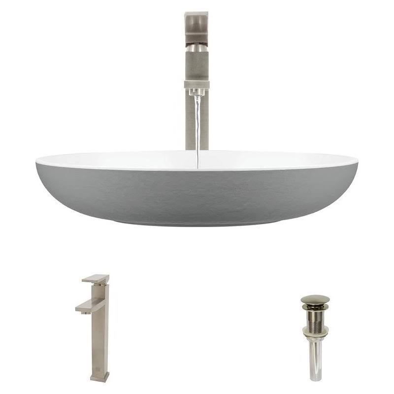 Stone Composite Oval Vessel Sink with Faucet P55923