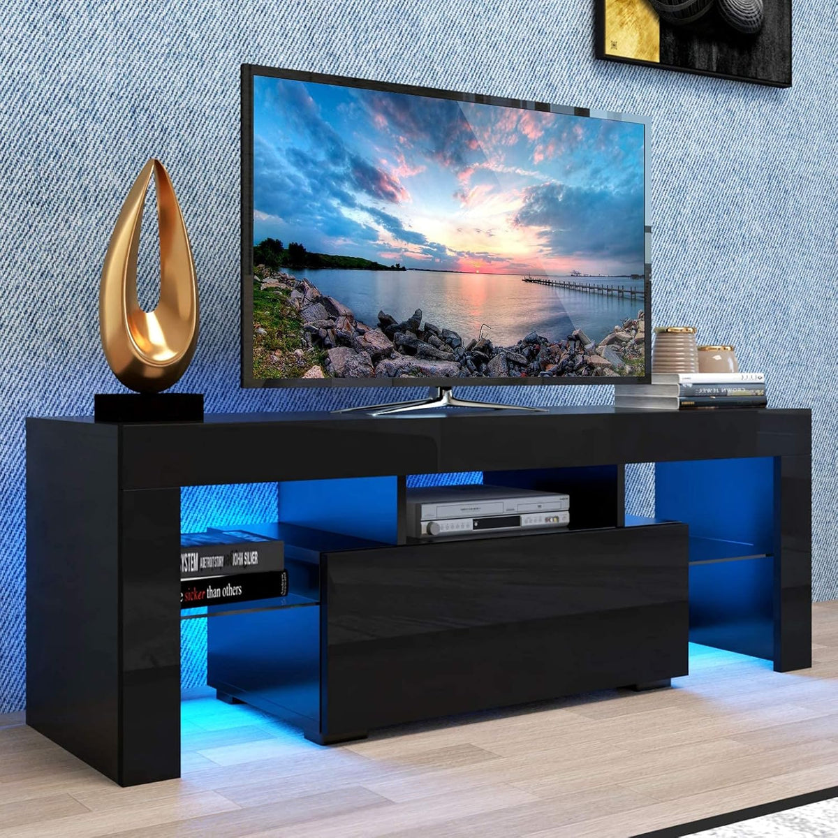 Black Buffet Storage Cabinet with 20 Color LED Lights C556