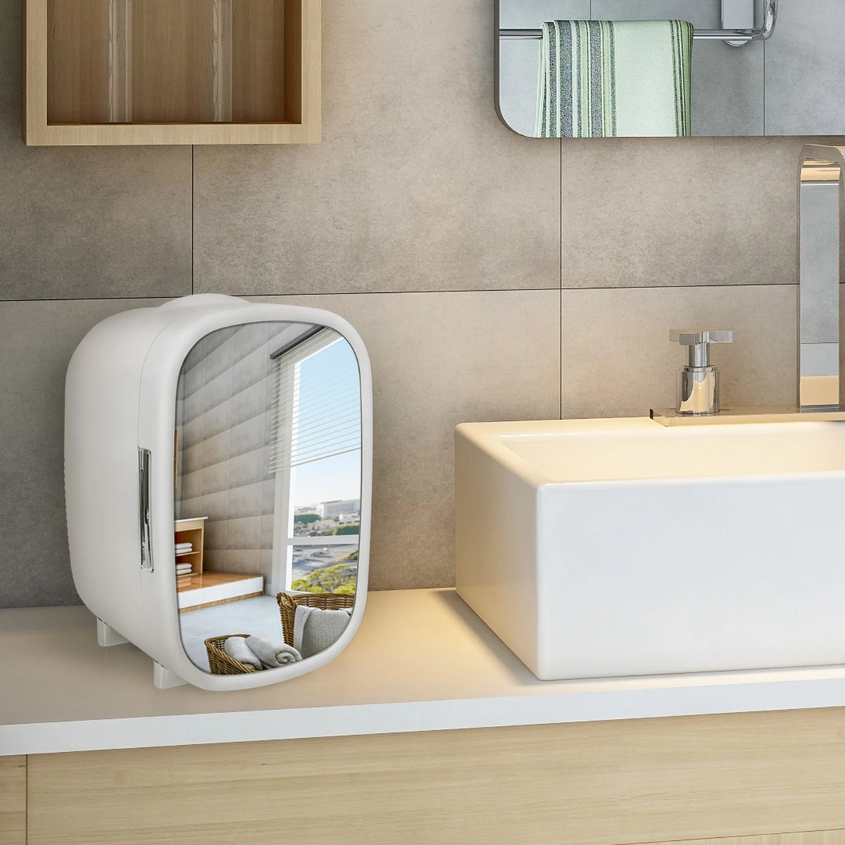 White 7L Mini Fridge with Mirror Door I17570