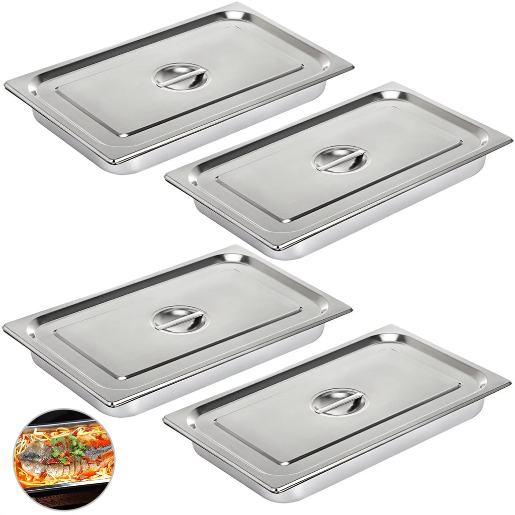 4 Pack 4 Inch Deep Full Size Stainless Steel Hotel Pan with Lid O39702