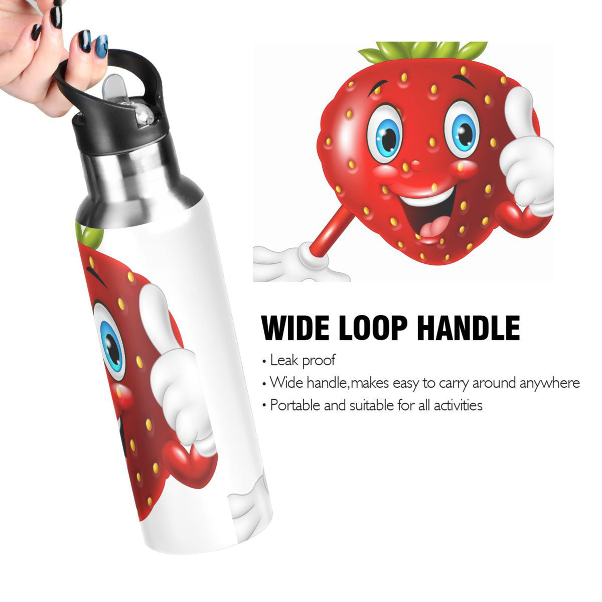 Strawberry Stainless Steel Insulated Water Bottle with Straw Lid K57225