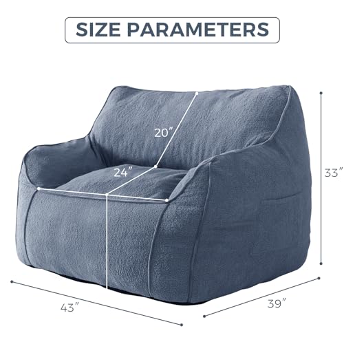 Beige Large Fluffy Bean Bag Chair with Armrest V619