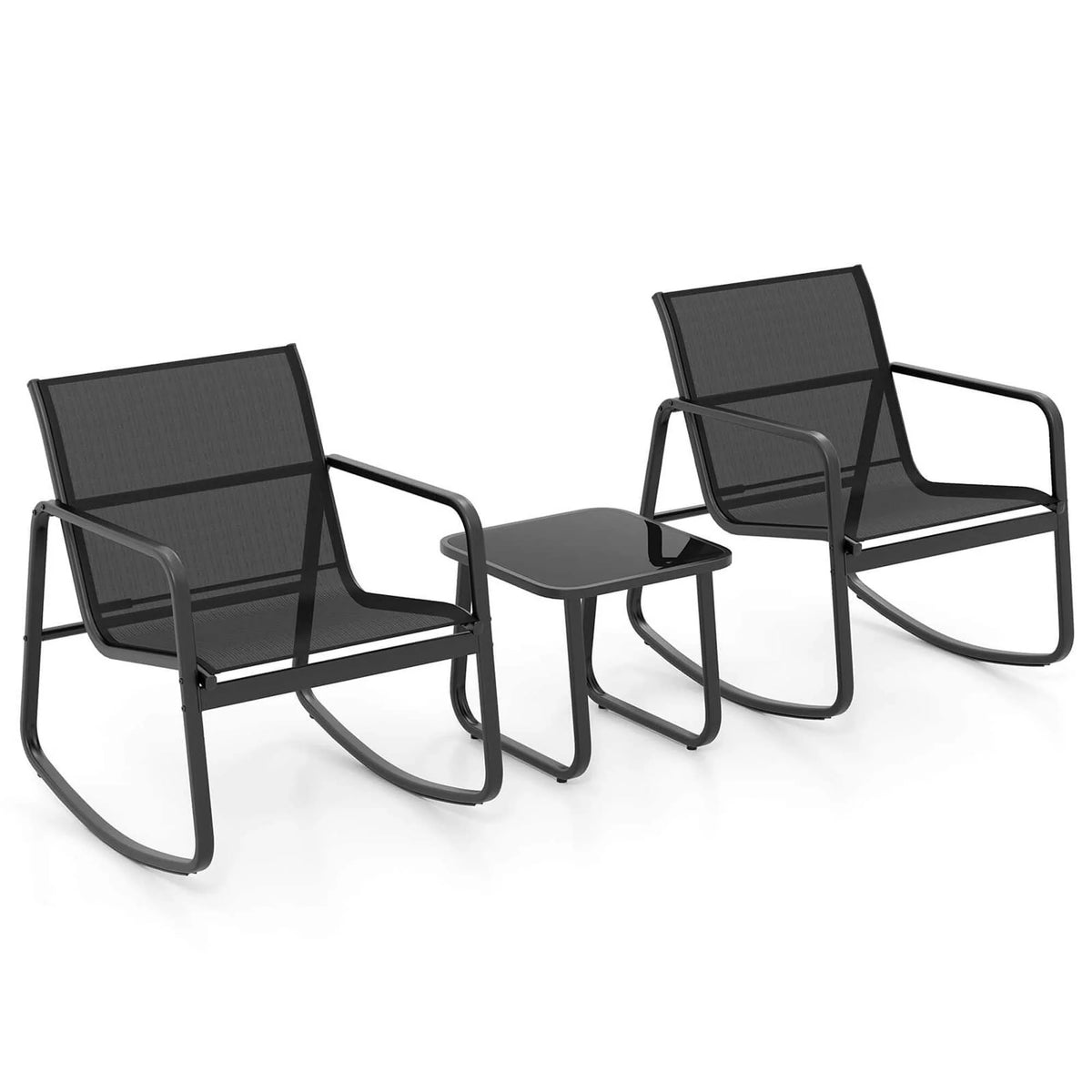 3 Piece Patio Rocking Set 2 Rocking Bistro Chairs & Glass-Top Table H30564