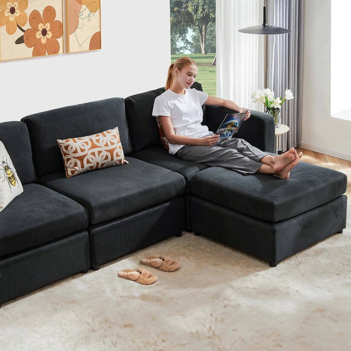 Dark Grey 5 Seat L Shaped Sectional Sofa F176