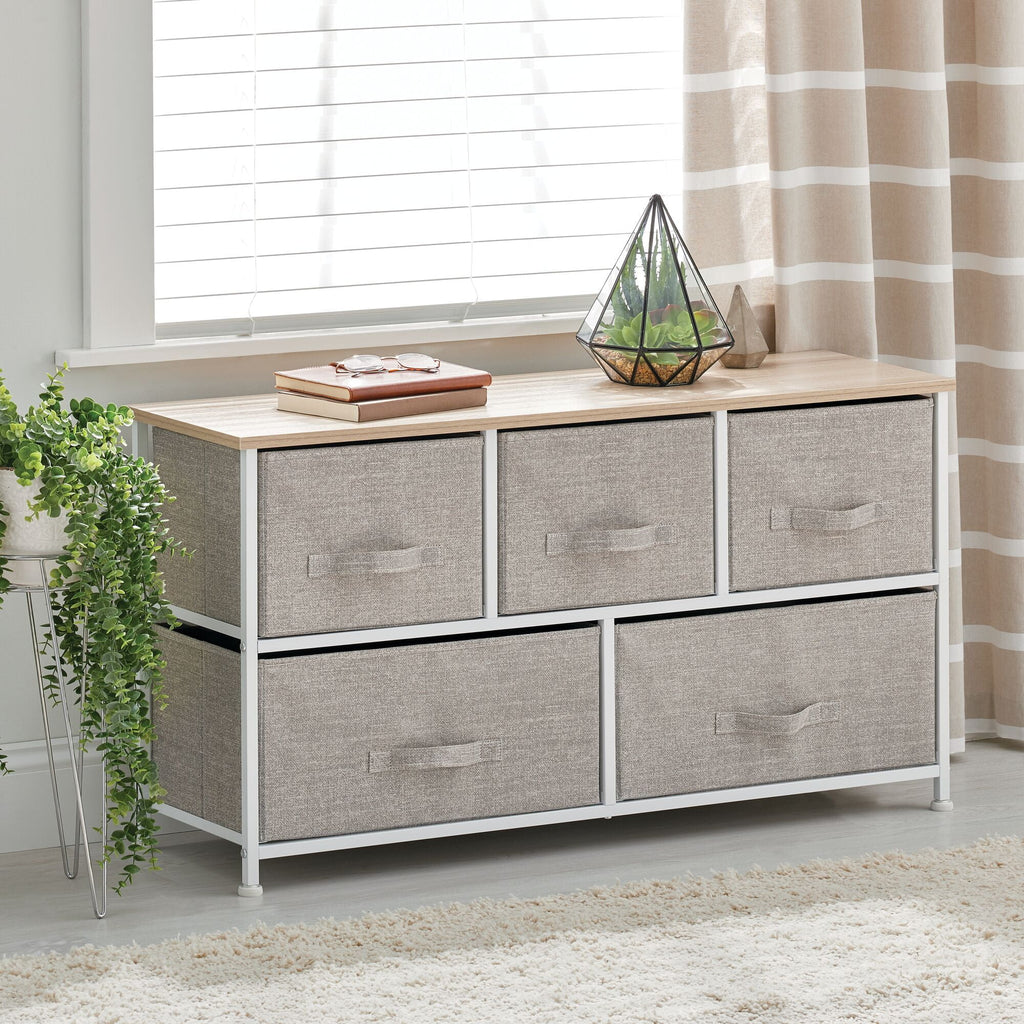Wide 5 Removable Fabric Drawers Storage Dresser O153425