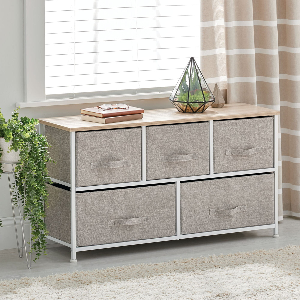 Wide 5 Removable Fabric Drawers Storage Dresser O153425
