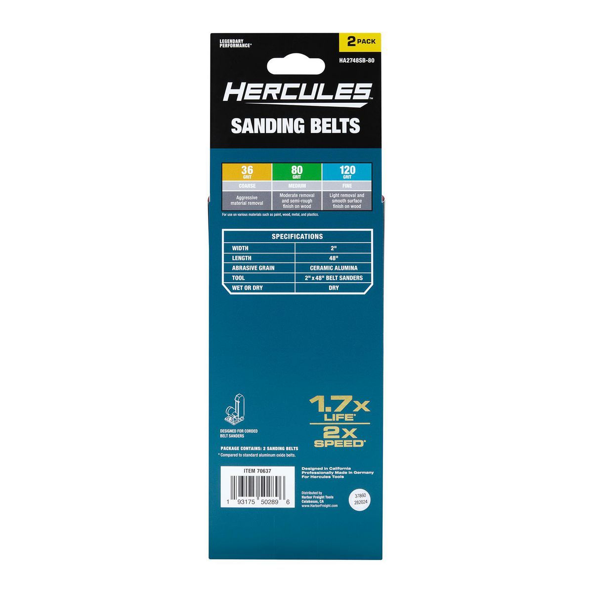 2 in. x 48 in. 80-Grit Ceramic Alumina Sanding Belts 2-Pack N12437