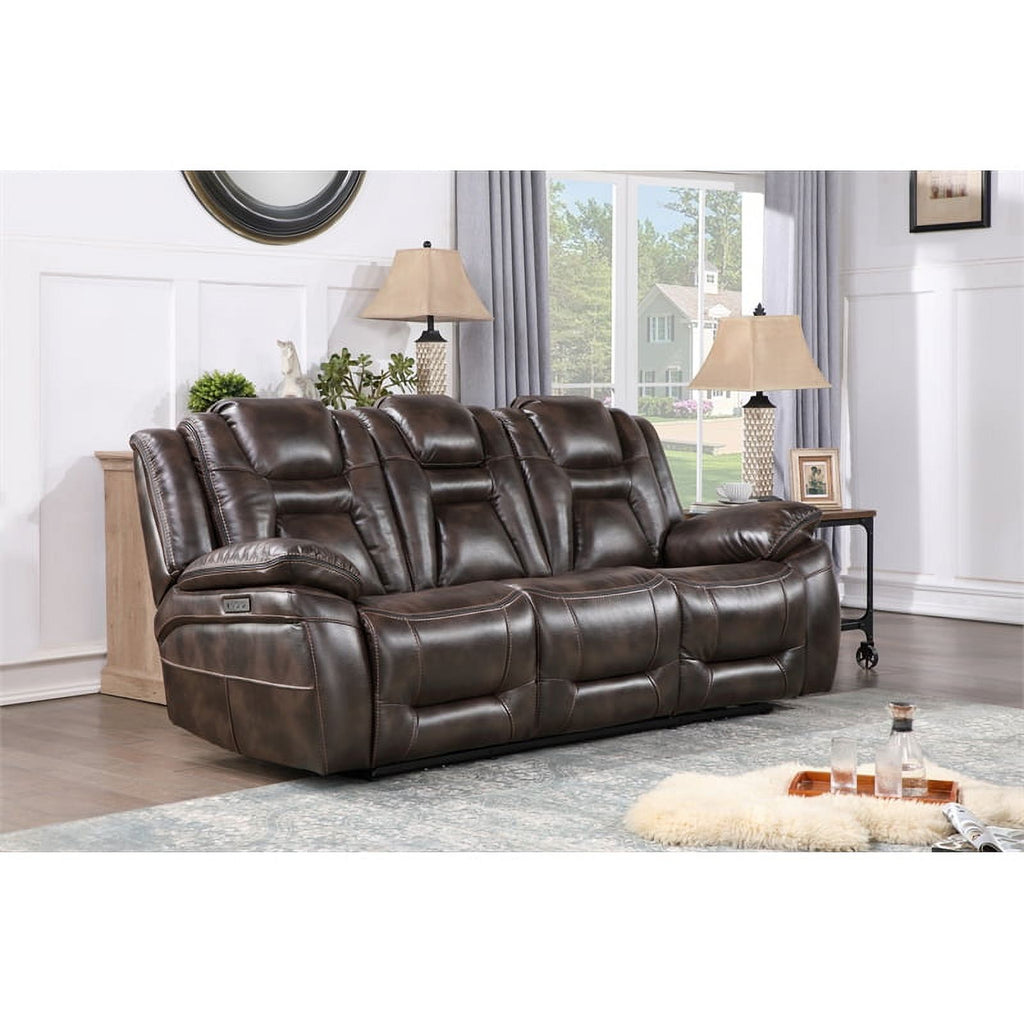 Brown Faux Leather Dual Power 3PC Set P4917