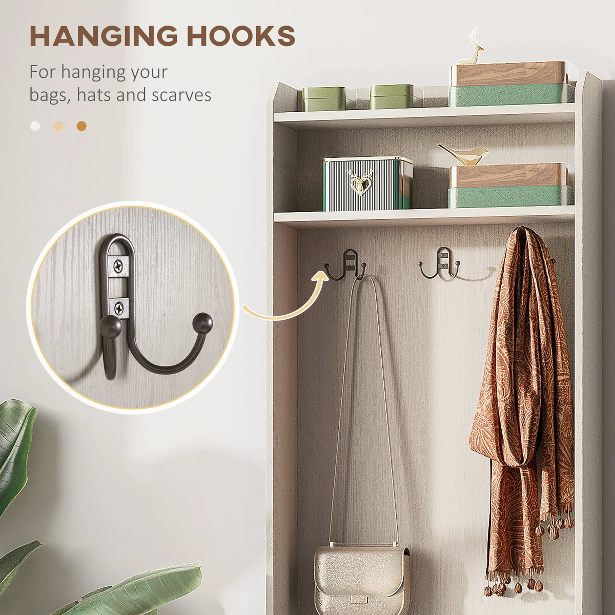 White Hall Tree with Shoe Storage Bench and Coat Rack K227