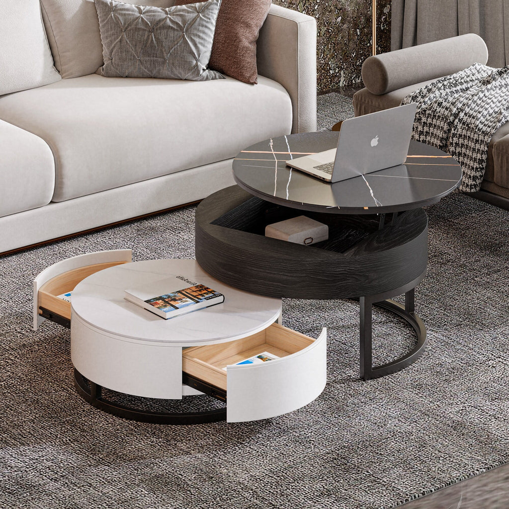 Round Lift-Top Nesting Coffee Table Set with 2 Drawers I770833