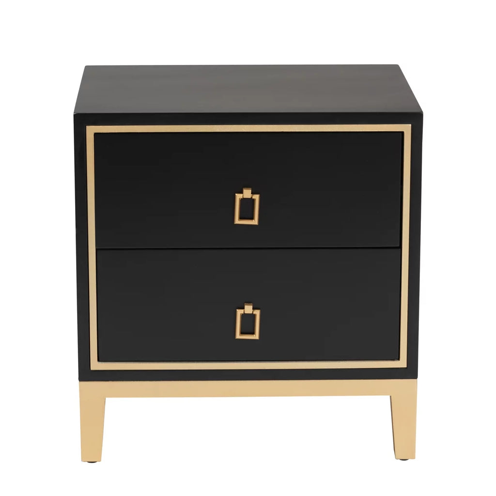 Black Wood and Gold Metal 2-Drawer End Table R37131