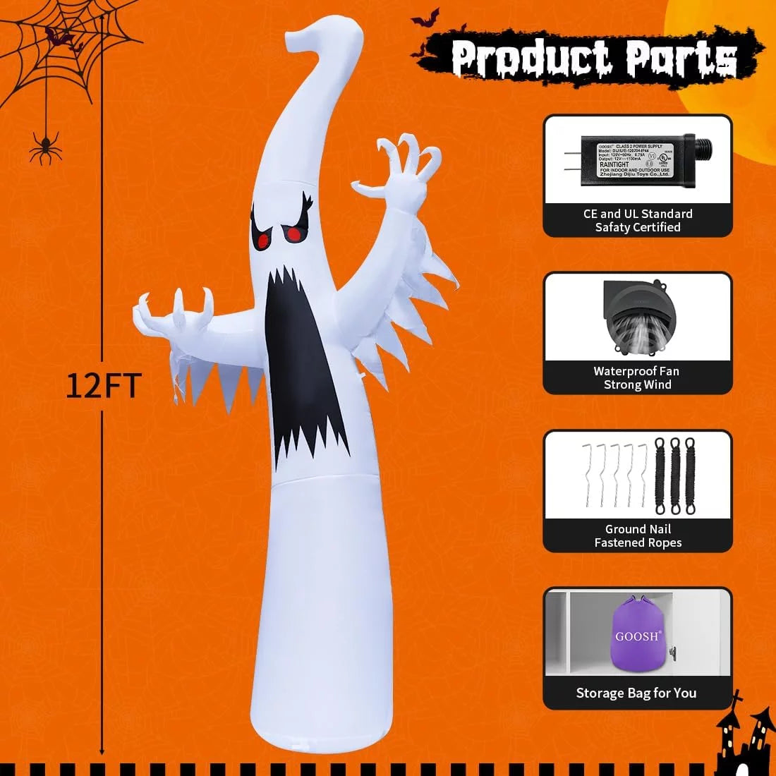 12 FT Halloween Inflatable Ghost with LED Lights T915622