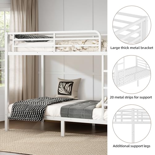 Twin XL Over Twin XL Black Metal Bunk Bed with Ladder and Guardrail V9807