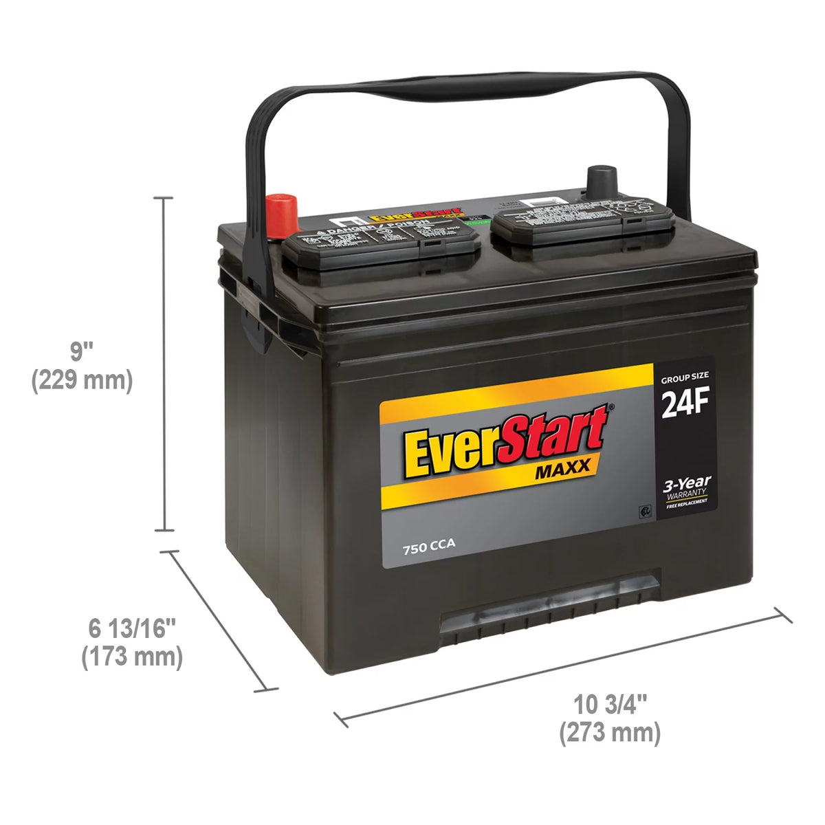 Lead Acid Automotive Battery, Group Size 24F 12 Volt, 750 CCA Y855