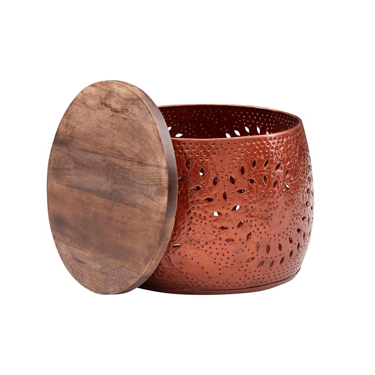 Metal and Wood Drum Table A71538