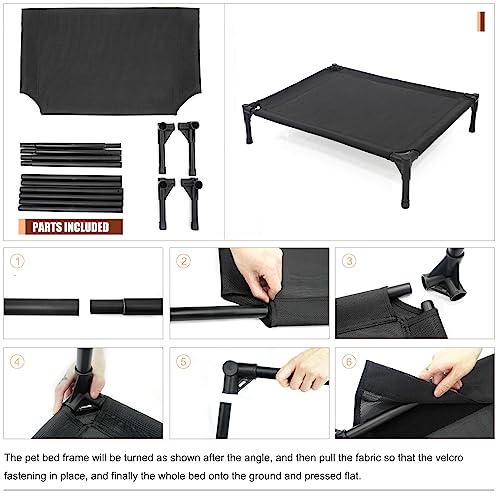 Raised Dog Bed for Large Dogs, Heavy Duty Pet Cot with Washable Mesh, Black K1003