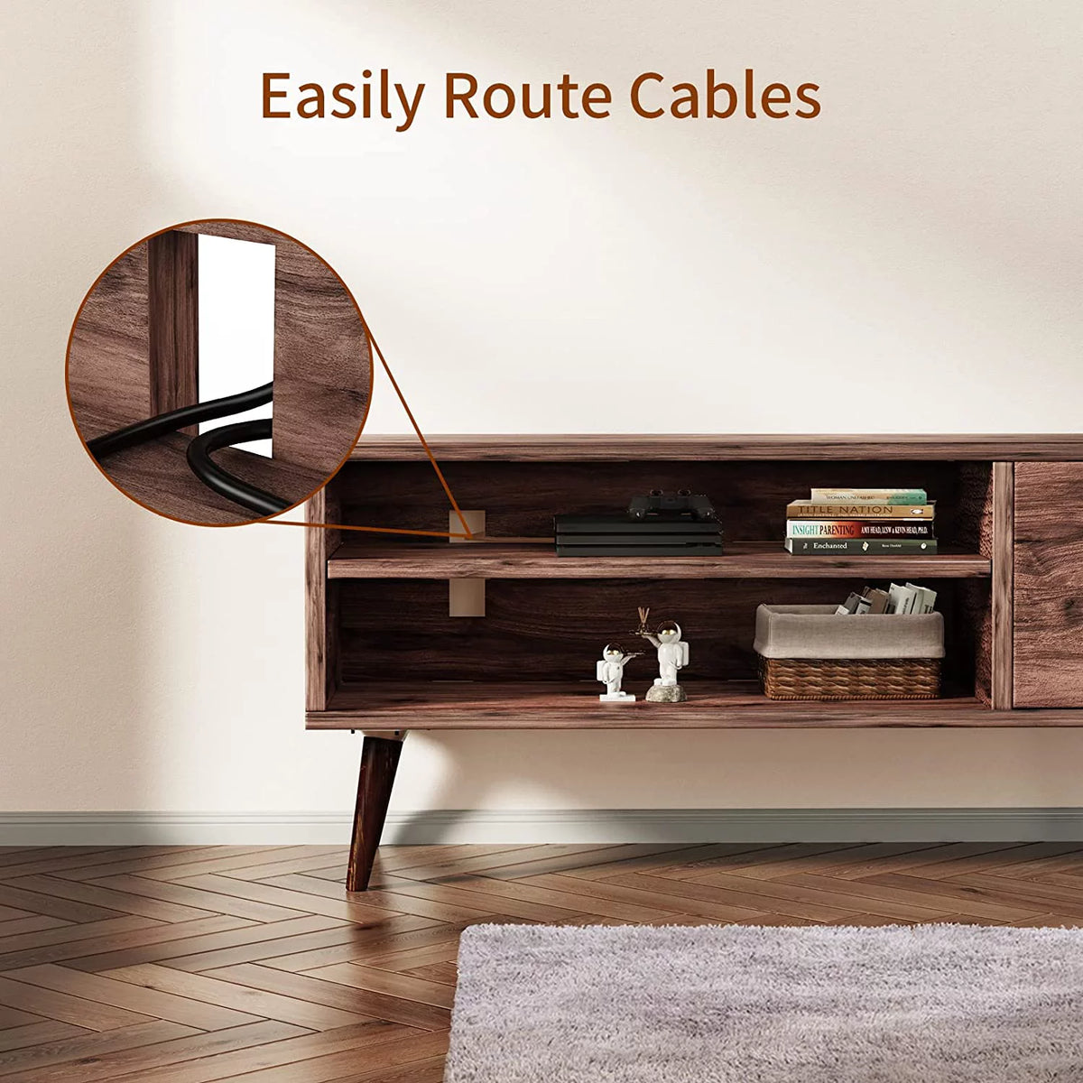 Walnut TV Stand with Storage Cabinet for TVs up to 55 inch W95931