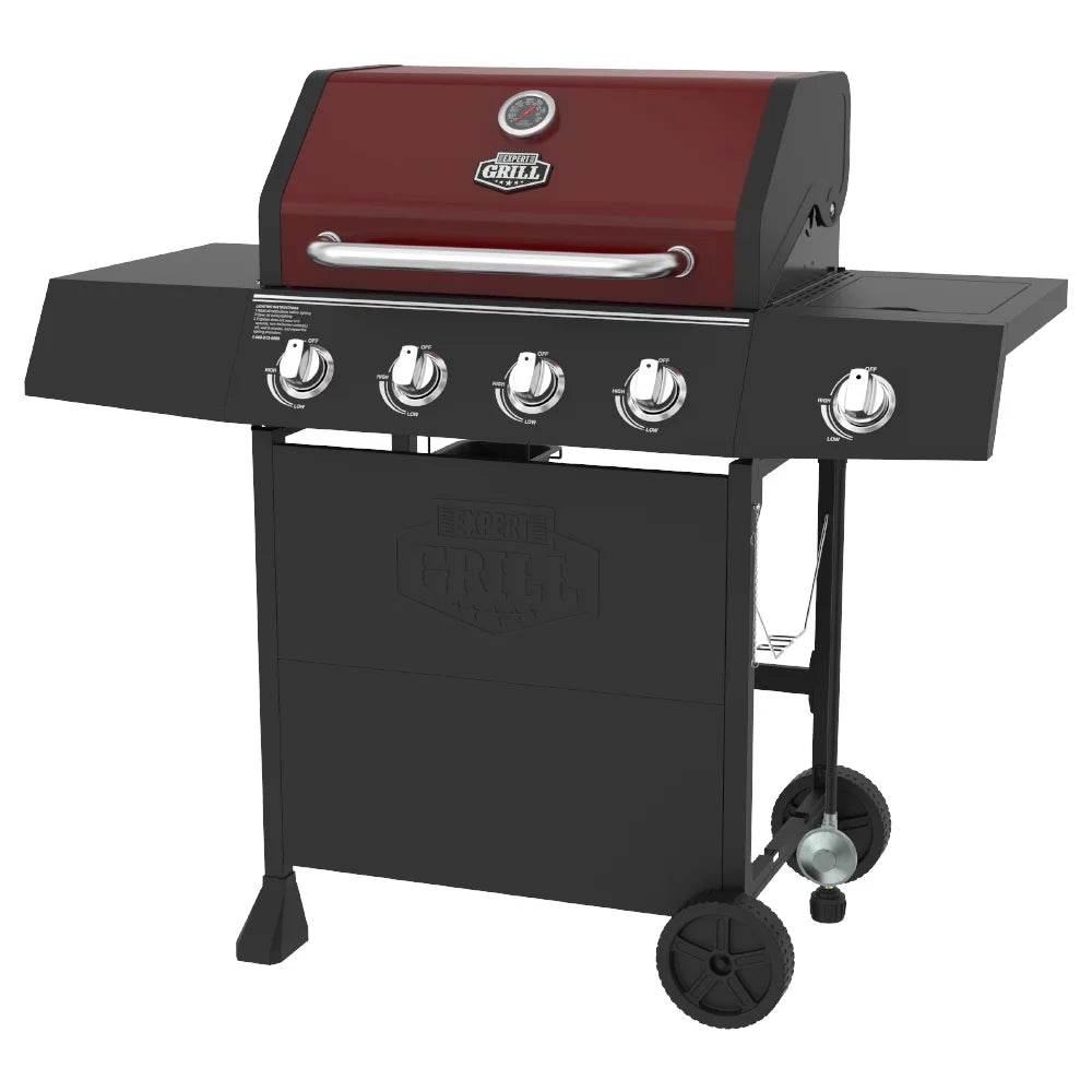 4 Burner Propane Gas Grill with Side Burner in Red H184
