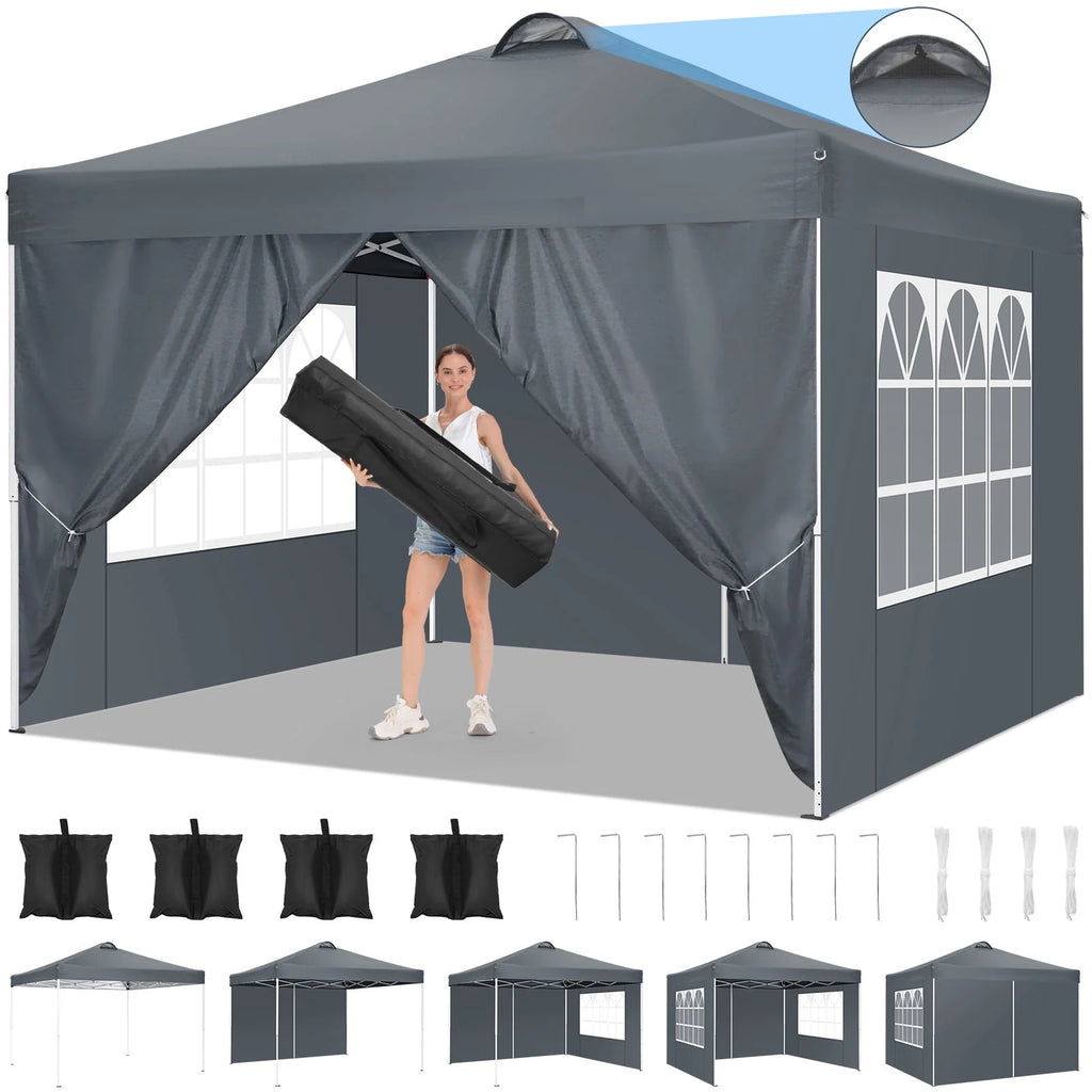 10'x10' Pop up Canopy Tent with 4 Side Walls and Carry Bag Z9516