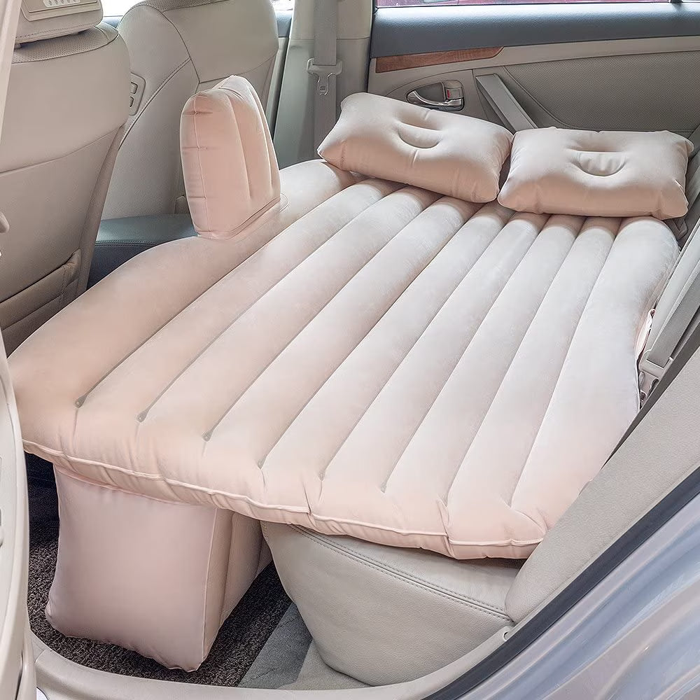 Car Bed Air Mattress with Motor Pump, Two Pillows, Natural Beige O803529