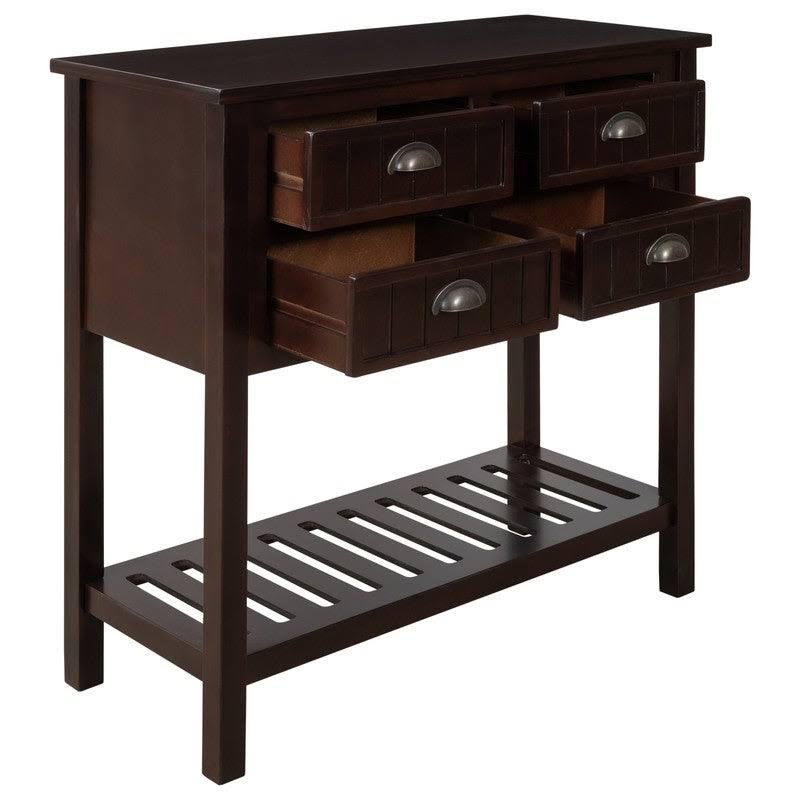 Solid Wood Console Table with 4 Drawers and Slatted Shelf H784