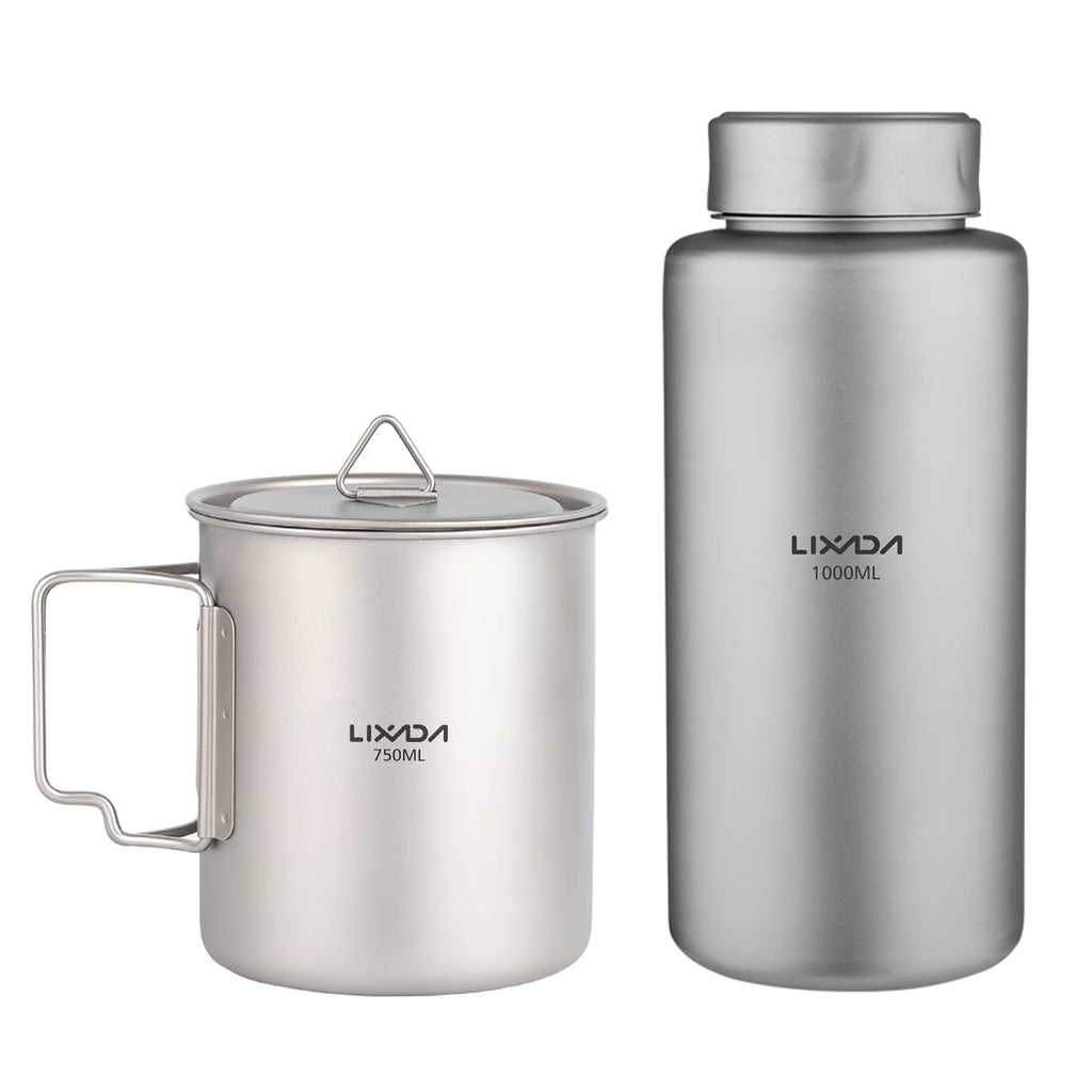 1L Titanium Camping Water Bottle with 750ml Cup N138