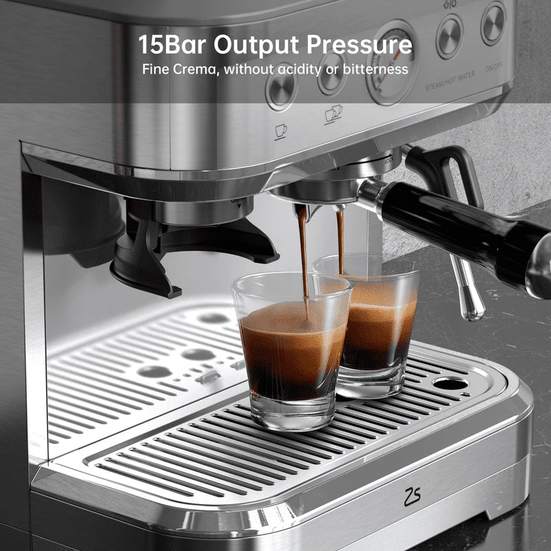 15 Bar Espresso Machine with Grinder & Milk Steamer M96591