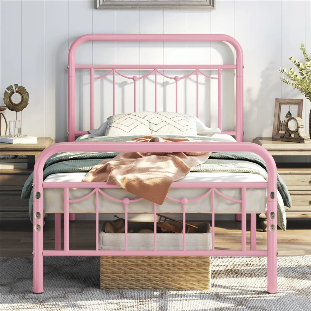 Queen Size Matte Black Metal Platform Bed Frame with Headboard and Footboard N356462