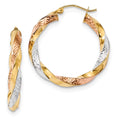 14kt Tri-color Polished Diamond Cut Twist Hoop Earrings A6756