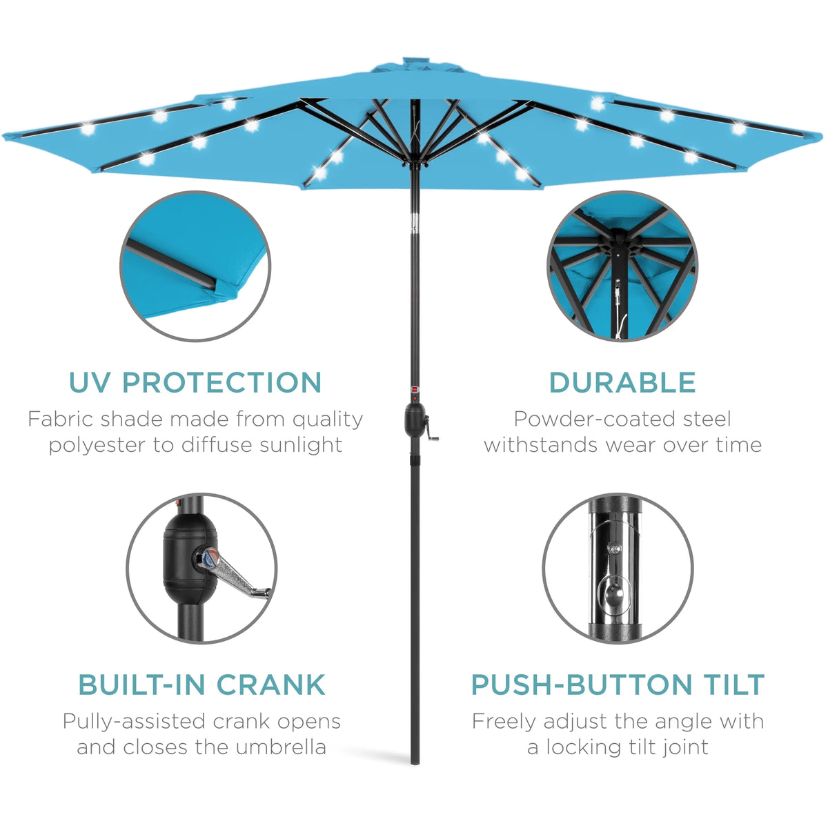 10ft Solar LED Lighted Patio Umbrella with Tilt Adjustment U48626