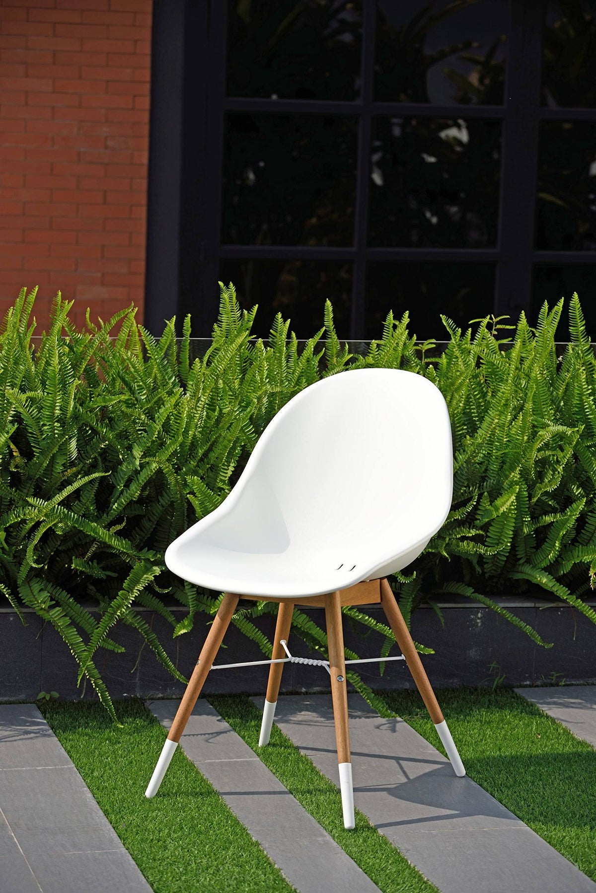 Patio Dining Chair Set, White with Light Teak Finish, Set of 2 or 4 V60620