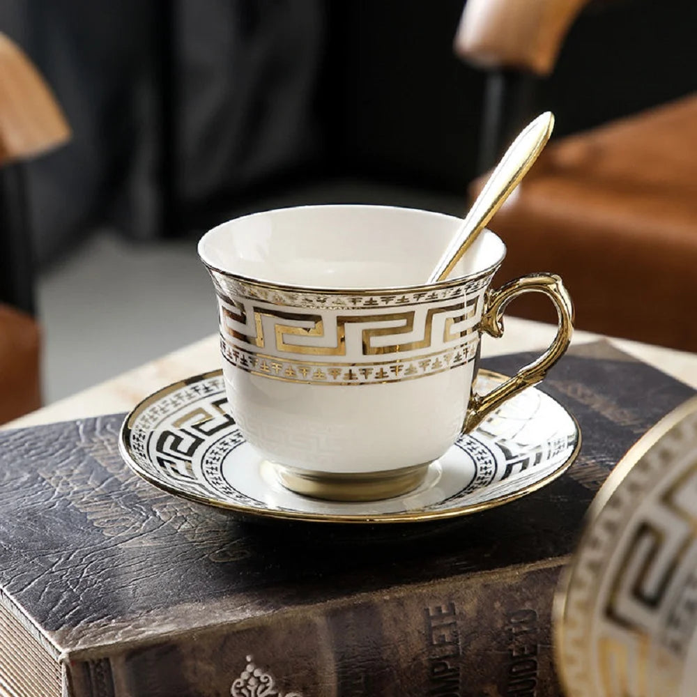 13 Pcs White Coffee Cup Set with Golden Trim R343580