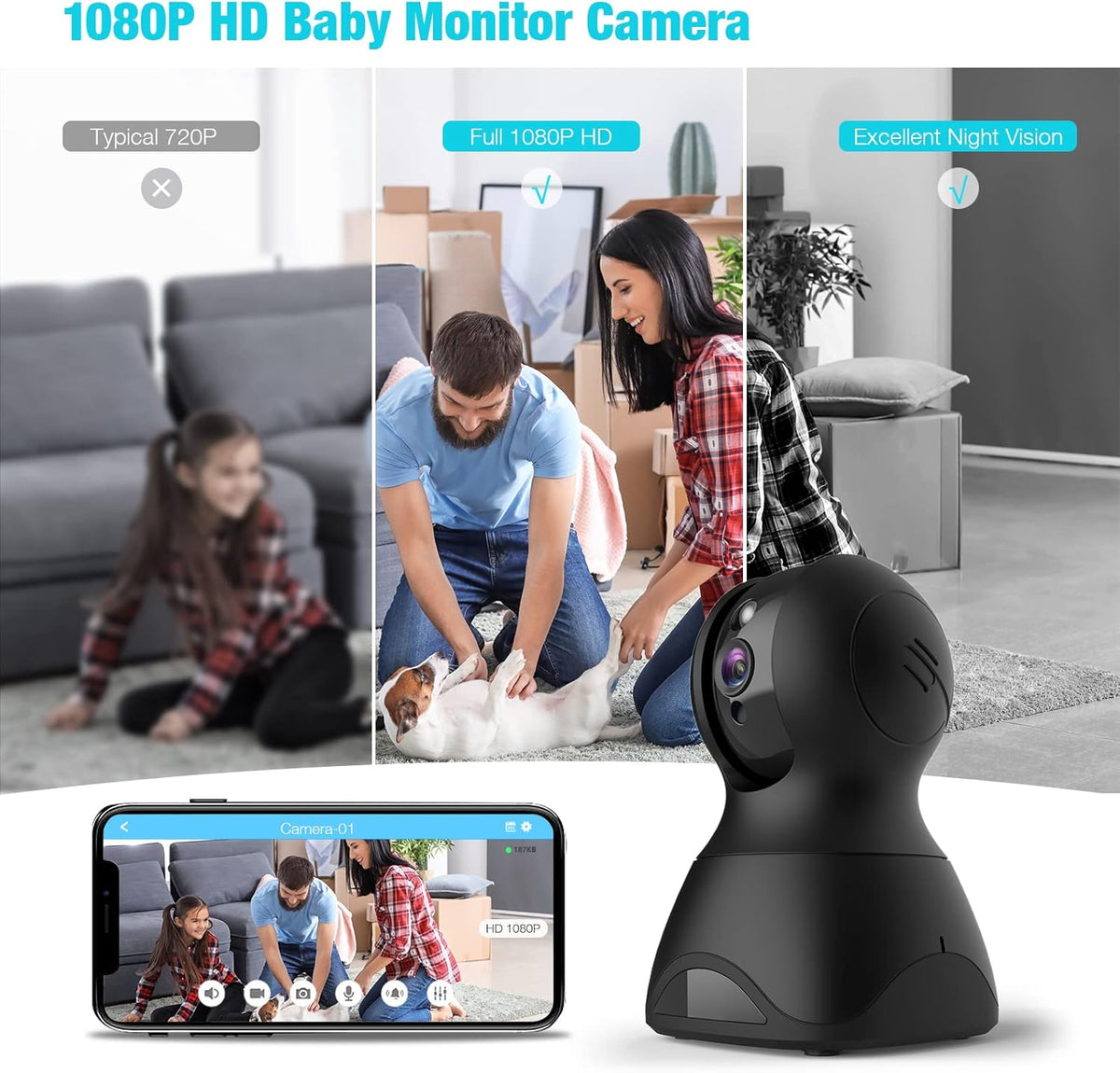 1080P Indoor WiFi Pet Camera with 2-Way Audio and Night Vision A87630