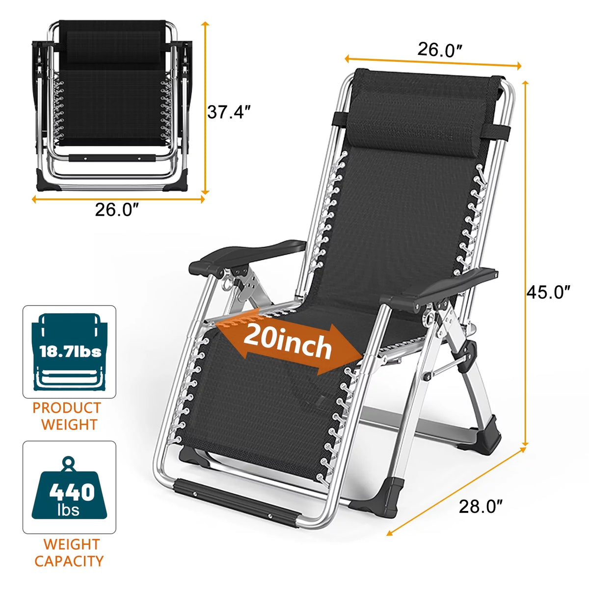 Zero Gravity Chair with Side Table, Padded Lounge Chair, Black Y215908