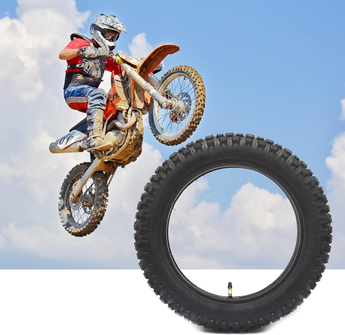 3.00-12 Knobby Motocross Dirt Bike Tire and Tube Set with TR87 Valve Stem L3055