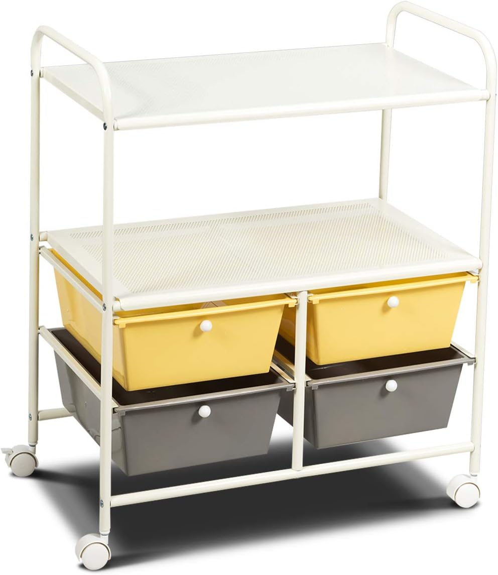 White Rolling Storage Cart with 4 Drawers 2 Shelves Y20189