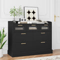 White 7 Drawer Glass Panel Wood Dresser Y852