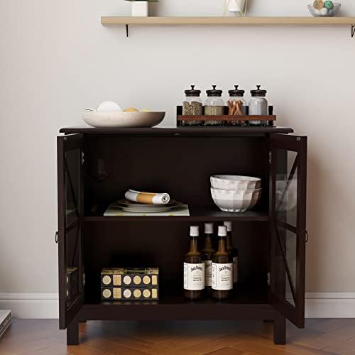 Brown Kitchen Cabinet with Double Glass Doors C491052