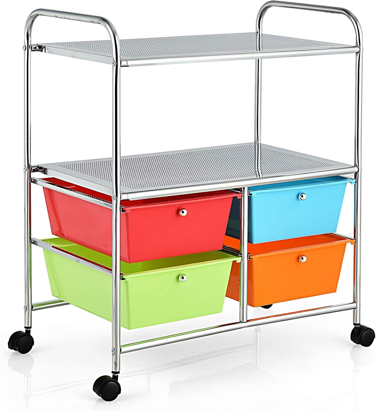 White Rolling Storage Cart with 4 Drawers 2 Shelves Y20189