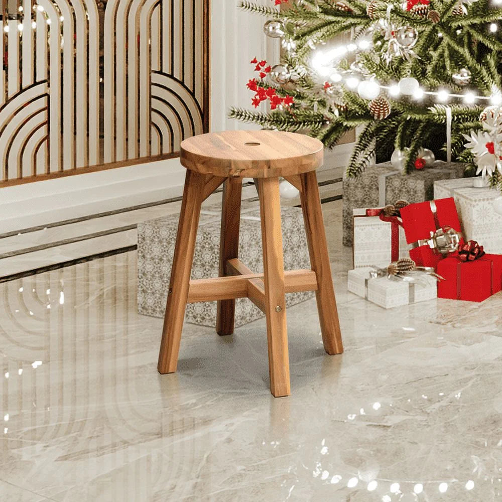 Acacia Wood Stool Round Top Natural Color U3360