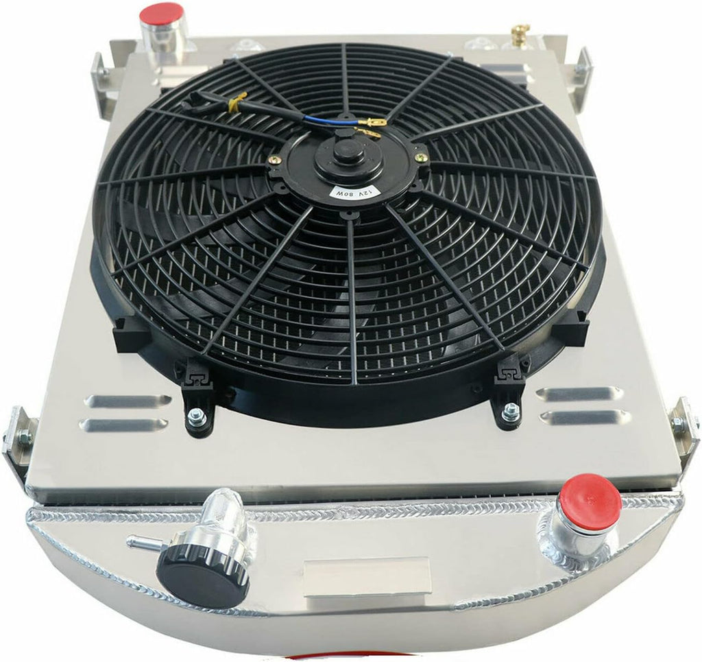 3 Row Aluminum Radiator with Electric Fan Shroud Thermostat Kit Combo E22155