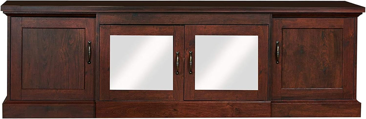 Rustic 68 TV Stand with Glass and Wood Cabinet Door Storage in Vintage Walnut P168