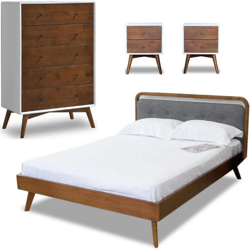 Queen Platform Bed 2 Nightstand 5 Drawer Dresser Set of 4 F85315