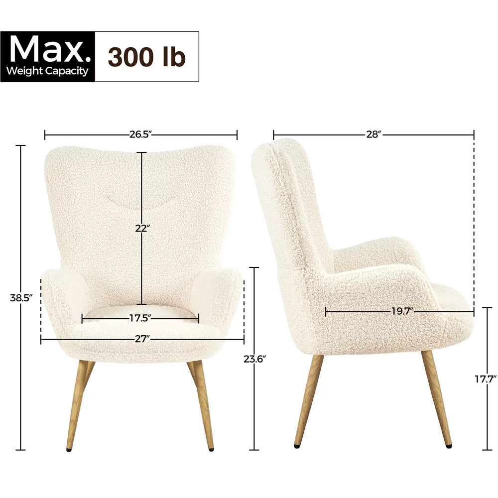 Ivory Boucle Accent Chair with Metal Legs R140858