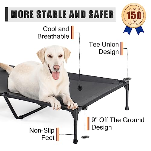Raised Dog Bed for Large Dogs, Heavy Duty Pet Cot with Washable Mesh, Black K1003