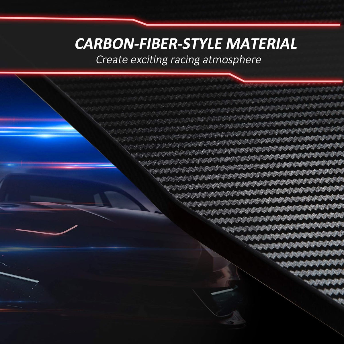 Black Carbon Fiber Style Gaming Desk with Elevated Monitor Shelf I680