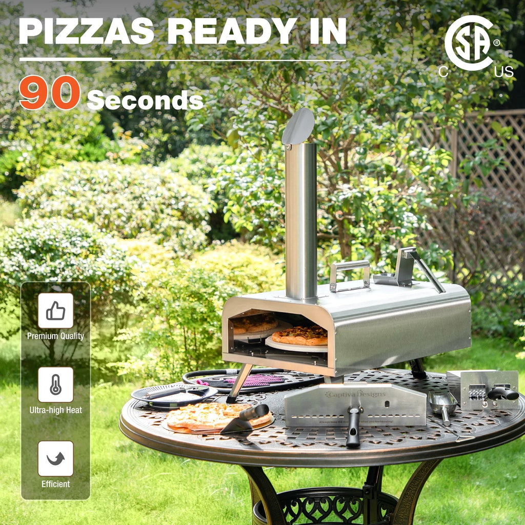 Outdoor Wood Fired & Gas Pizza Oven with Rotatable Pizza Stone C422025