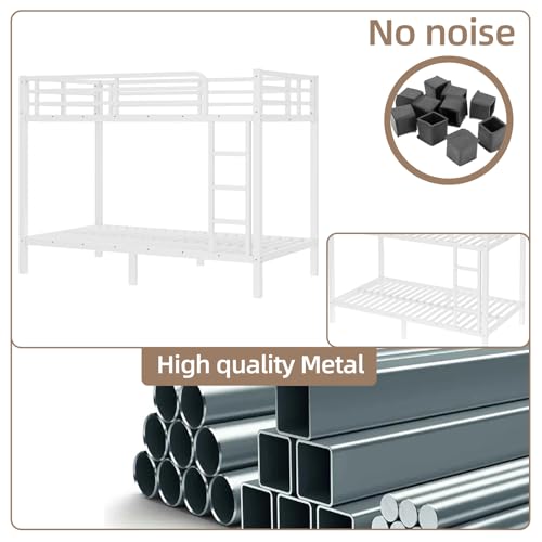 Twin XL Over Twin XL Black Metal Bunk Bed with Ladder and Guardrail V9807
