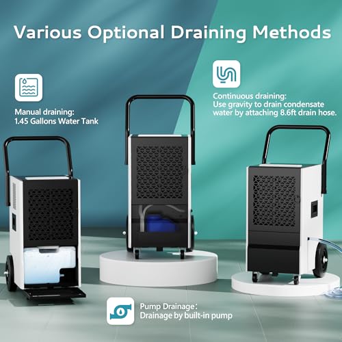 160 Pints Commercial Dehumidifier with Drain Hose, Timer and 4 Wheels M124619